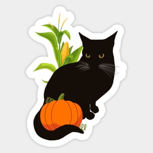 Pepper the Cat with Pumpkin and Corn Sticker